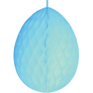Hangdecoratie honeycomb paasei pastel blauw van papier 30 cm - Feestdecoratievoorwerp