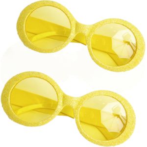 Gele disco party brillen 2 stuks met glitters - Verkleedbrillen