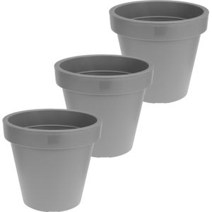 Bloempot/plantenpot voor binnen en buiten - 3x - D40 x H35 cm - steengrijs - kunststof - Plantenpotten