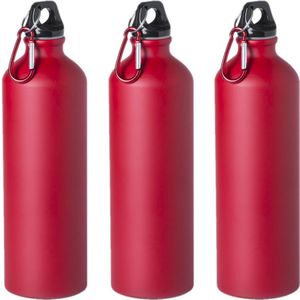 3x Stuks aluminium waterfles/drinkfles rood met schroefdop en karabijnhaak 800 ml - Drinkflessen