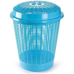 Ronde wasmanden/opberg mand met deksel 50 liter in het lichtblauw - Opbergmanden - kunststof wasmanden