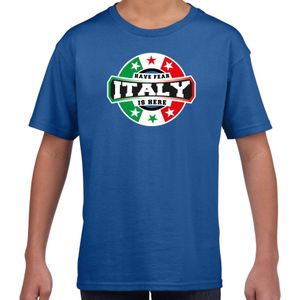 Have fear Italy is here / Italie supporter t-shirt blauw voor kids - Feestshirts
