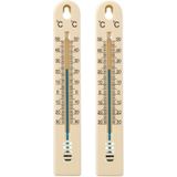 Set van 2x Stuks Binnen/Buiten Thermometer Beige Kunststof 3 X 17 cm - Weermeters