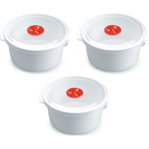 3x stuks magnetron voedsel opwarmen potjes/bakjes 2 liter met speciale deksel - 22 x 20 x 10 cm