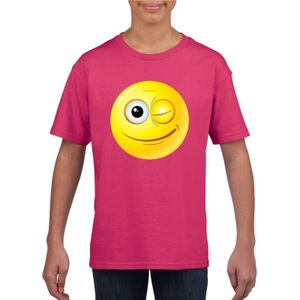 Emoticon t-shirt knipoog  roze kinderen - T-shirts