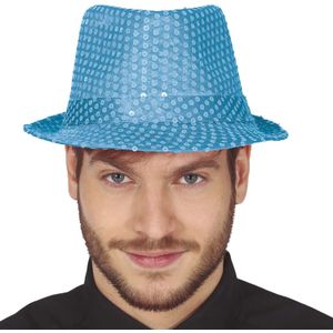 Glitter verkleed hoedje - turqouise blauw - verkleed accessoires - volwassenen/heren - met paillette - Verkleedhoofddeksels