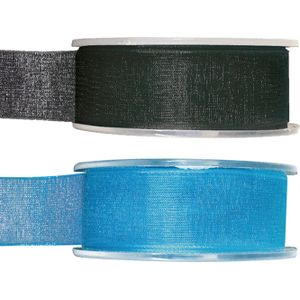 Organza sierlint pakket - zwart/turquoise - 2,5 cm x 20 meter - Hobby/decoratie/knutselen - Cadeaulinten