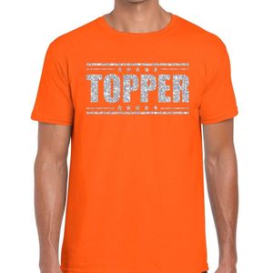 Topper t-shirt oranje met zilveren glitters heren - Feestshirts