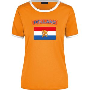 Holland oranje / wit ringer t-shirt Nederland met vlag voor dames - Feestshirts