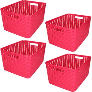 Plasticforte opbergmand/kastmandje - 4x - 18 liter - fuchsia roze - kunststof - 28 x 38 x 19 cm