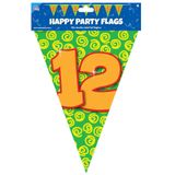 Verjaardag 12 jaar thema vlaggetjes - 2x - feestversiering - 10m - folie - dubbelzijdig - Vlaggenlijnen