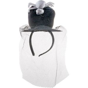 Halloween thema mini hoedje op diadeem met sluier - one size - zwart - meisjes/dames - Verkleedhoofddeksels