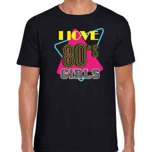 Disco verkleed t-shirt heren - jaren 80 feest outfit - I love 80s girls - zwart - Feestshirts