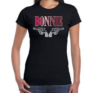 Verkleed t-shirt voor dames - bonnie - zwart - bankrovers - clyde - carnaval - Feestshirts