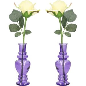 Bloemenvaas Venice - 2x - voor kleine stelen/boeketten - gekleurd glas - helder paars - D5,7 x H15 c - Vazen