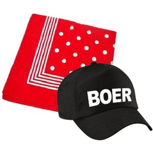Boer verkleed pet zwart met rode hals zakdoek volwassenen - Verkleedhoofddeksels