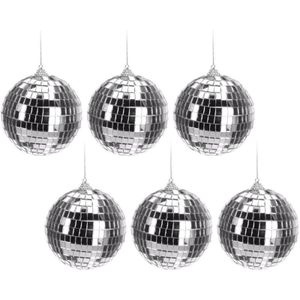 6x Kerstboom decoratie discoballen zilver 10 cm - Kerstbal