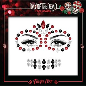 Face Jewels Day of the Dead - rood/zwart - make-up steentjes - Halloween/Sugar Skull - Schmink