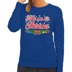 Foute kersttrui blauw Take Me Its Christmas voor dames - kerst truien