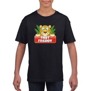 Dieren shirt  zwart luipaard Fast Freddy voor kinderen - T-shirts