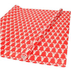 Kerst inpakpapier/cadeaupapier rood met rendieren 200 x 70 cm - Cadeaupapier