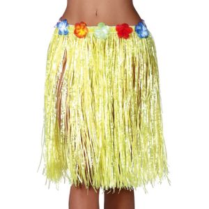 Hawaii verkleed rokje - voor volwassenen - geel - 50 cm - rieten hoela rokje - tropisch - Carnavalskostuums