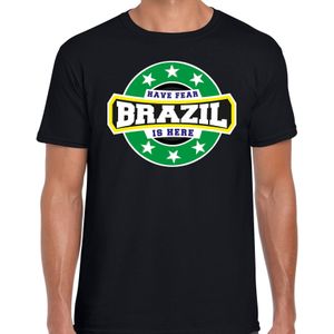 Have fear Brazil is here / Brazilie supporter t-shirt zwart voor heren - Feestshirts