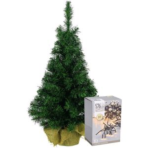 Decoris kerstboom 90 cm met clusterverlichting warm wit  - Kunstkerstboom