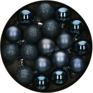 18x stuks kerstballen blauw glans en mat kunststof 3 cm - Kerstbal