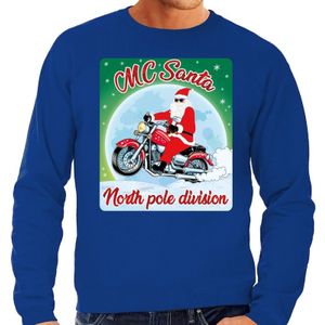 Blauwe foute kersttrui / sweater MC Santa voor motor fans heren - kerst truien