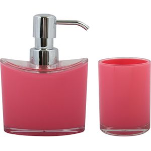 MSV Zeeppompje en drink/tandenborstel beker - badkamer set Aveiro - kunststof - fuchsia roze