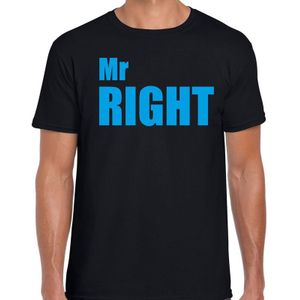 Mr right t-shirt zwart met blauwe letters voor heren - Feestshirts