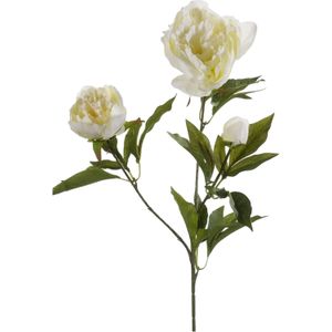 Kunstbloem pioenrozen tak - 3 bloemen - wit -  70 cm - decoratie - Kunstbloemen