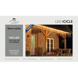 Kerst ijspegelverlichting met timer 180 lampjes warm wit 3,6 m - Kerstverlichting lichtgordijn