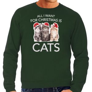 Kitten Kersttrui / outfit All I want for Christmas is cats groen voor heren - kerst truien