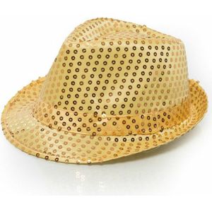 Trilby hoed met pailletten - goud - glitter - Verkleedhoofddeksels