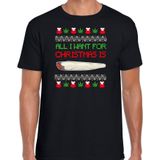 Bellatio Decorations - Foute Kersttrui T-shirt - Zwart - All I Want For Christmas Is Wiet