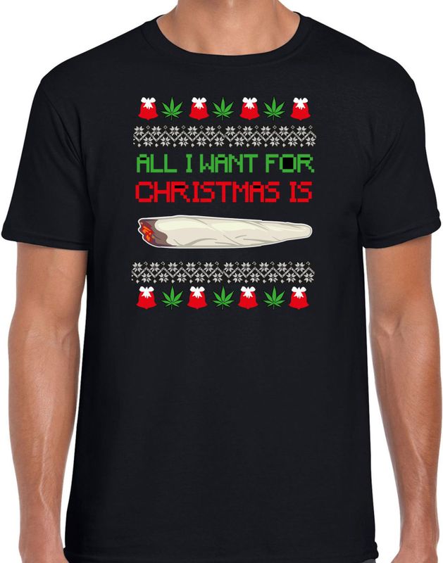 Bellatio Decorations - Foute Kersttrui T-shirt - Zwart - All I Want For Christmas Is Wiet