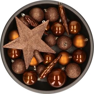 Set van 33x stuks kunststof kerstballen met ster piek kaneel bruin mix - Kerstbal