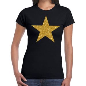 Gouden ster glitter fun t-shirt zwart dames - Feestshirts