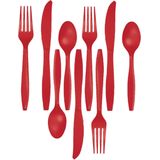 Kunststof bestek party/bbq setje - 72x delig - rood - messen/vorken/lepels - herbruikbaar - Feestbestek