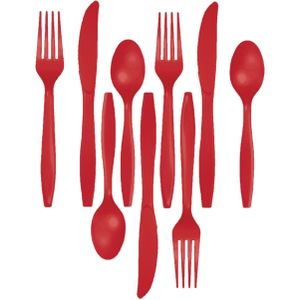 Kunststof bestek party/bbq setje - 72x delig - rood - messen/vorken/lepels - herbruikbaar - Feestbestek