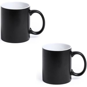 Koffiemok en Drinkbeker Allegra - 2x - zwart/wit - 350 ml - Keramiek - Mokken - Bekers