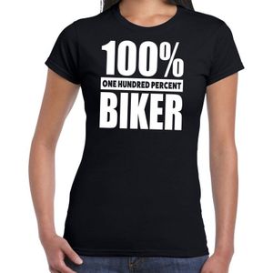 Zwart tekst t-shirt 100 procent biker voor dames - Feestshirts