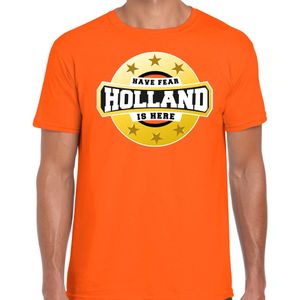 Holland is here t-shirt oranje voor heren - Feestshirts