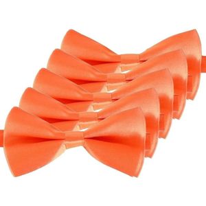 5x Carnaval/feest oranje vlinderstrik/vlinderdas 14 cm verkleedaccessoire voor volwassenen - Verkleedstrikjes
