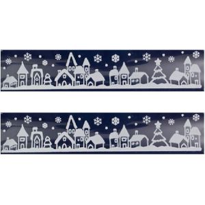 2x Kerst raamversiering raamstickers witte stad met huizen 12,5 x 58,5 cm - Feeststickers