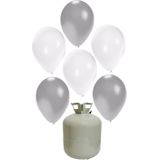 20x Helium ballonnen wit/zilver 27 cm + helium tank/cilinder - Ballonnen