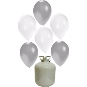 20x Helium ballonnen wit/zilver 27 cm + helium tank/cilinder - Ballonnen