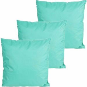 Buitenkussens - 3x - turquoise blauw - 60 x 60 cm - binnen/buiten - tuinstoelkussens